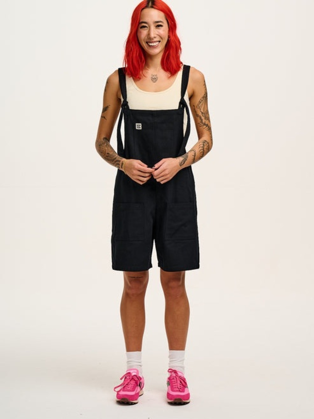 Lucy & Yak  Cotton Dungaree Shorts in Black